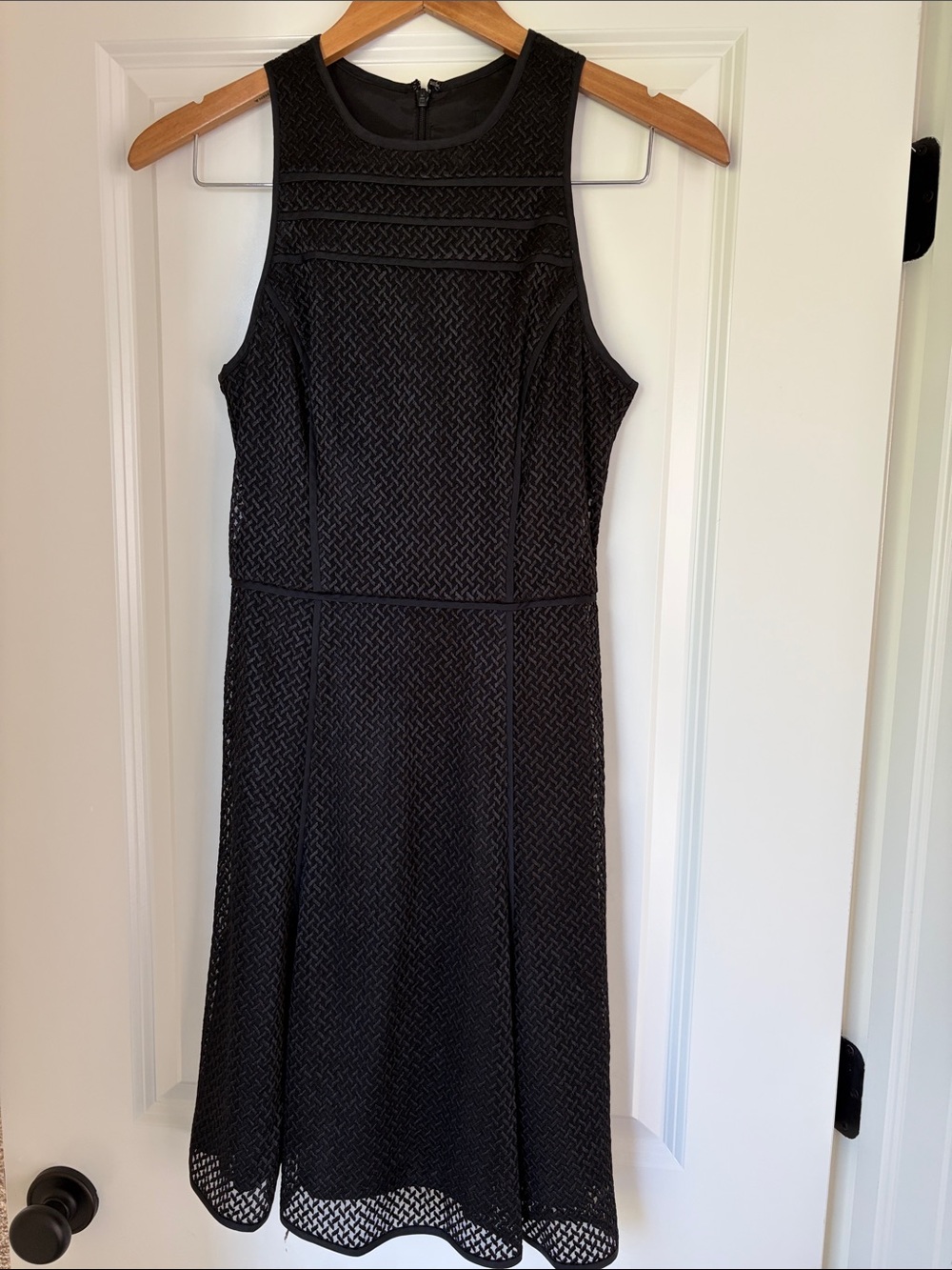 Banana Republic Black Textured Sleeveless Fit-and-Flare Dress